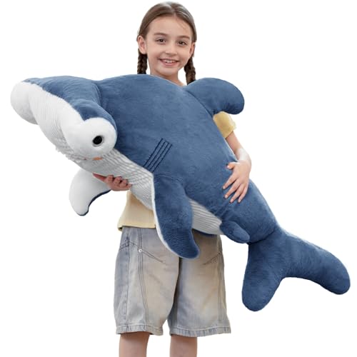 Image of Tezituor 43.3 inch Giant Hammerhead Shark Stuffed Animal, 4ft Large Stuffed Hammerhead Shark Plush Ocean Toys, Realistic Gray Shark Plush Pillow for Girls Boys