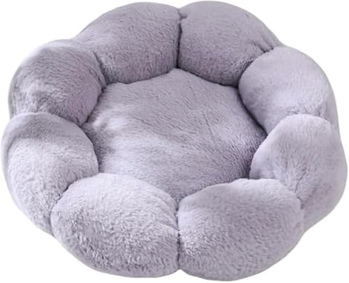 FenLinJun 猫ベッド 洗える 小型犬 ペット小屋 円形 ペットマット 冬 ドーム型 ふわふわ 猫ハウス ぬいぐるみ 花 (グレー,50cm)