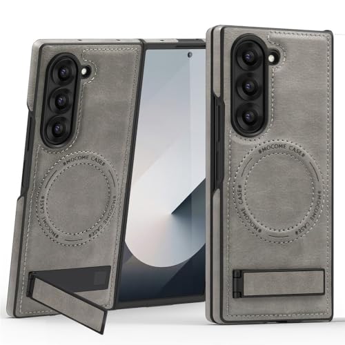 Étui de luxe Samsung Galaxy Z Fold 6 gris housse protection cuir aimanté rabat avec support