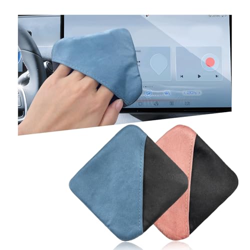 Ohleats 2 PCS Car Screen Cleaner, Microfiber Auto Screen Cleaning Pad, Foldable Touch Screen Cleaner Cloth for Vehicle Dashboard LCD Display, Car Cleaning Kits (Pink+Blue)