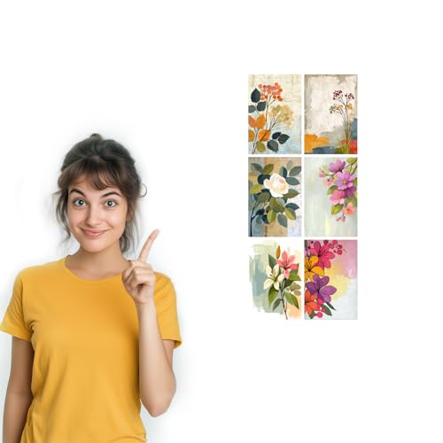 Image of SiddArtify Floral Wall Art Prints Set - Botanical Poster Decor for Living Room Bedroom Office - Set of 2-4x6 Inch - Board (Pack of 6) - Sticker (Pack of 6)