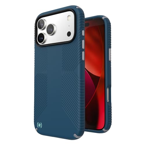 Image of Speck PRESIDIO2 Grip for iPhone 17 Pro Max Case, Slim Protective Case, DEEP SEA /Silver Metallic /Spell Blue