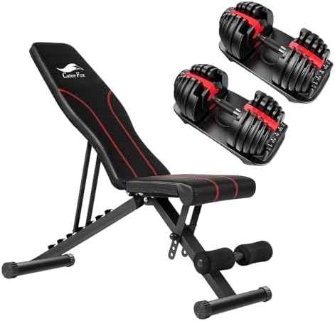 Amazon | CuteeFox 商品 トレーニングベンチ＋可変式 ダンベル 24kg 