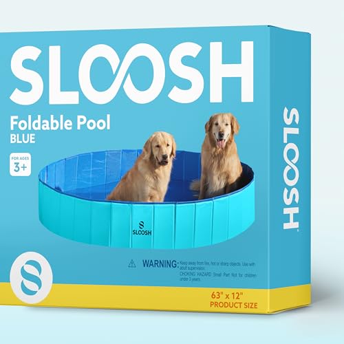 SLOOSH Foldable Dog Kiddie Pool - Portable Hard Plastic Doggie Swimming Pool, Anti-Slip Collapsible Pets Bath Tub Suitable for Kids Indoor Outdoor Backyard Use (Blue, 63" x 12") - Image 8