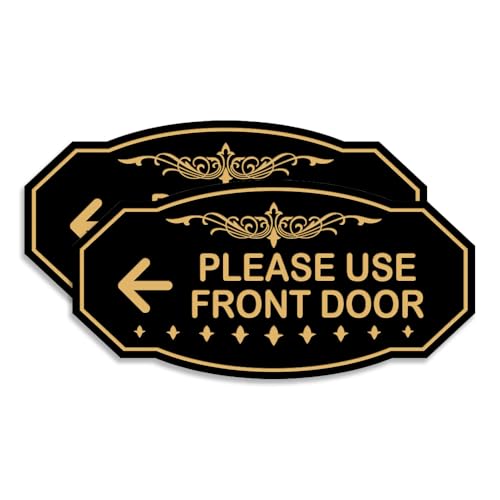 Panneau victorien extérieur Please Use Front Door signalisation flèche gauche