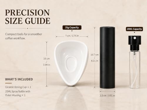 Image of Ceramic Coffee Bean Dosing Cup with 20ML Spray Bottle - Espresso Measuring Cup 25g Capacity with Fine Mist Bean Spritzer - Static Reduction Coffee Tool Kit for Home & Barista Use