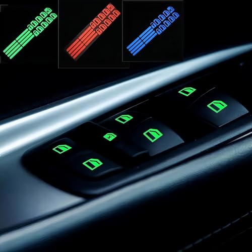 Image of Window Button Stickers, 5pcs Control Switch Luminous Sticker Car Switch Button Trim Cover Sticker Glow in Dark Accessories for Car Door Handle Window Door (Blue)