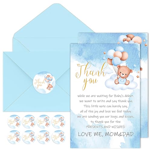 Cartes de remerciement baby shower avec enveloppes, lot de 50 pour fête naissance