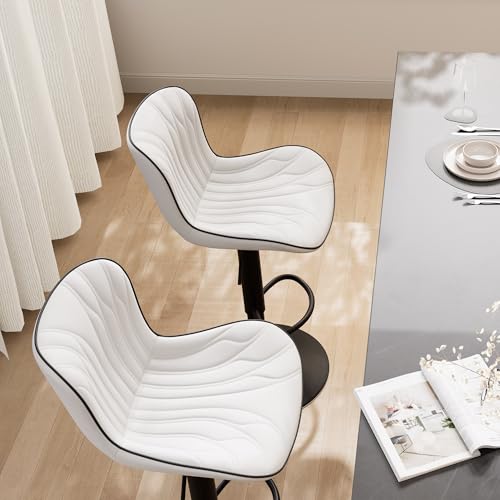 Image of YOUNIKE White Bar Stools Set of 4 Modern Swivel Counter Height Bar Chair with Back Adjustable Kitchen Island Faux Leather Padded Barstools taburetes de bar Breakfast sillas para barra de cocina 4PCS