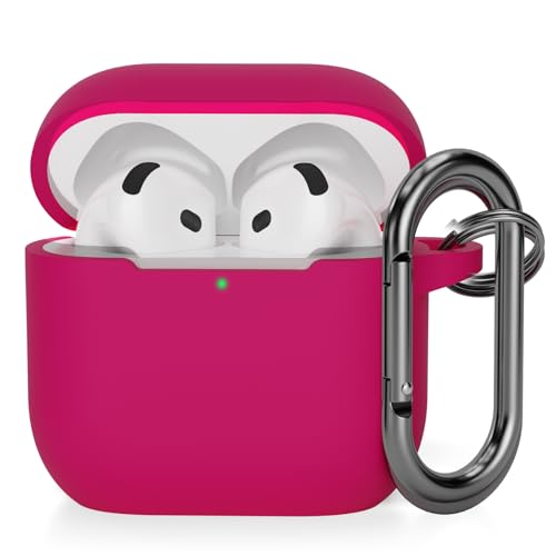 AOTUAO Compatibile con AirPods 4 Custodia Case Cover, Case Protettiva Antiurto Antiscivolo in Silicone per AirPods 4a Generazione (2024) (USB-C) Custodia con Moschettone, Rose Pink