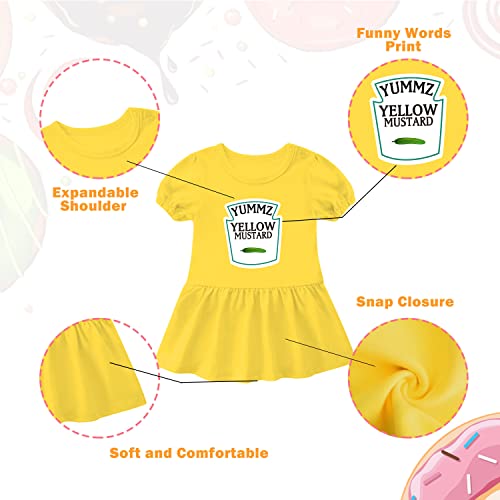 YSCULBUTOL Baby Twins Bodysuit Ketchup Mustard Newborn Girl Matching Outfits Sister Dresses Infant Romper With Headband Set2