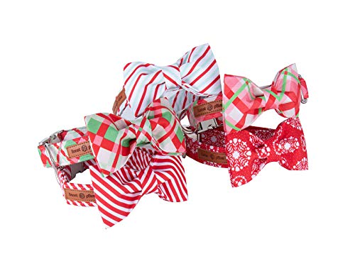 Lionet Paws Christmas Dog Collar With Bowtie Durable Adjustable Handmade Comfortable Bow Tie Dog Collar Cat Collar With Metal Buckle For Medium Dogs,Party,Festival,Holiday Style,Neck 13.5-22In #TOP4