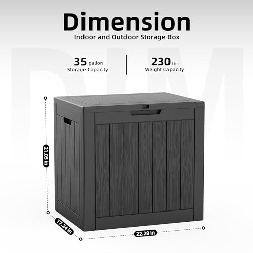 Image of 35 Gallon Outdoor Deck Box,Storage Lockable Waterproof Patio Furniture,Garden Tools,Cushions,Pool Accessories Outside Storage Resin Box(Black)