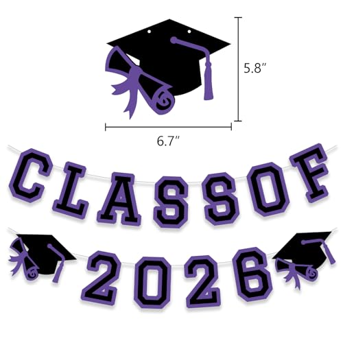 Image of Class of 2026 Graduation Banner University College Grad Garland Decoration Party Supplies High School Colors Purple Black