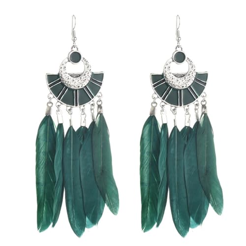 Boucles d'oreilles en plumes naturelles et design géométrique haut de gamme fait main