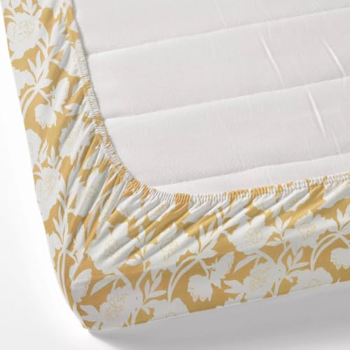 Image of King Size Fitted Bedsheet for Double Bed | 300 TC Cotton Feel Microfiber | All Around Elastic with 2 Frill Pillow Covers | Soft & Durable | (YellowFrill, Fitted - Double72x72)