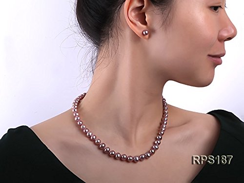 Jyx Pearl Necklace Earring Set 7-8Mm Round Lavender Freshwater Pearl Necklace Earring Jewelry Set For Women As Gift #TOP6