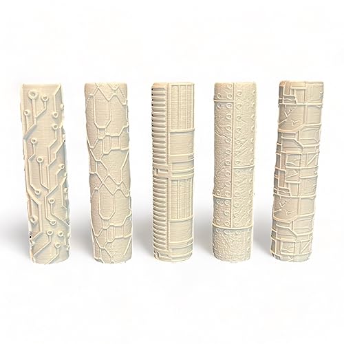 NorthFen Sci-Fi 5 Pack Texture Roller for Clay, D&D, Pathfinder, Warhammer 40k, RPG, Miniatures, Tabletop, Pottery, Pastry - Durable Plastic, Gray