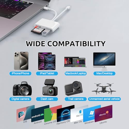 Image of Verilux SD Card Reader for iPhone /iPad,2 in 1 USB C /Light-ning SD Card Reader with Dual Slot for SD /TF and High Speed Data Sync USB 3.0 Type C OTG Adapter,Support iPhone /Galaxy /iPad /Camera