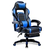 Merax Gaming Ergonomic Footrest and Adjustable Armrests Home Office Computer Chair ((Blue)