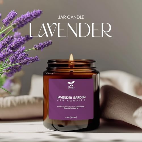 Image of 100% Natural Soy Wax Lavender Jar Candle, 180g, 40+ Hour Clean Burn, Essential Oil Aromatherapy Candle, Smoke-Free Eco-Friendly Home Fragrance, Aesthetic Glass Jar Gift Candle