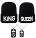YIQAUMA King and Queen Beanies Couple Skullies Knit Hats with Queen King Necklaces (Black), One Size
