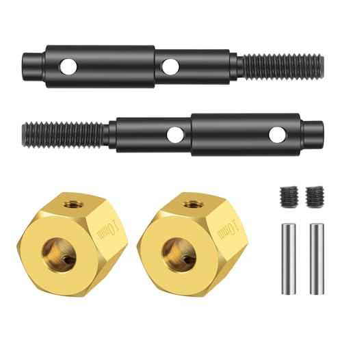 Brass Extended Wheel Hubs Hex Pins +10mm and Steel Stub Axle Extended Set for 1/10 Redcat Ascent
