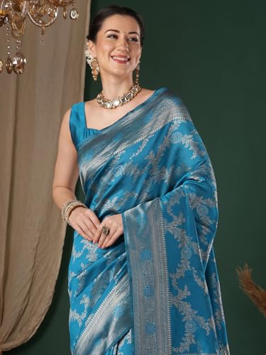 Image of AKHILAM Women's Kanjivaram Woven Soft Silk Saree With Blouse Piece