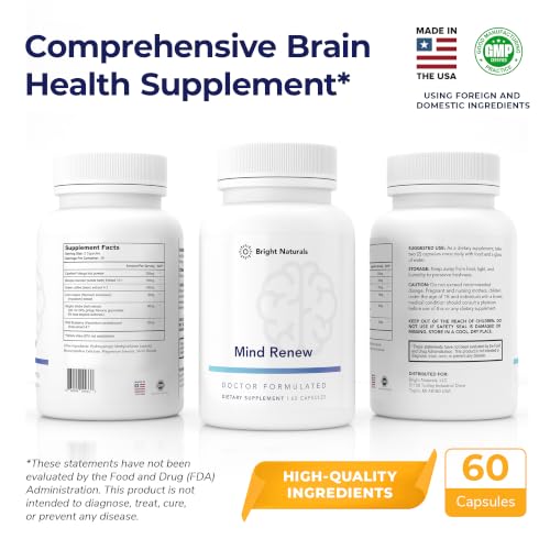 Image of Mind Renew - Brain Supplements for Memory and Focus with Lion's Mane and Ginkgo Biloba Extract - 60 Capsules