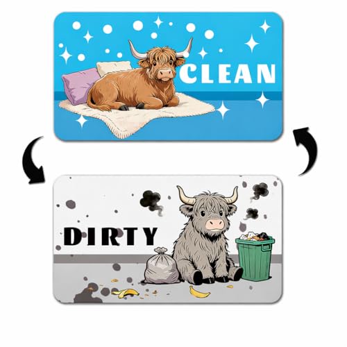 Highland Cow Clean Dirty Dishwasher Magnet Sign, Double-Sided Dishwasher Status Sign, Kitchen Dishwasher Magnet for Home Use