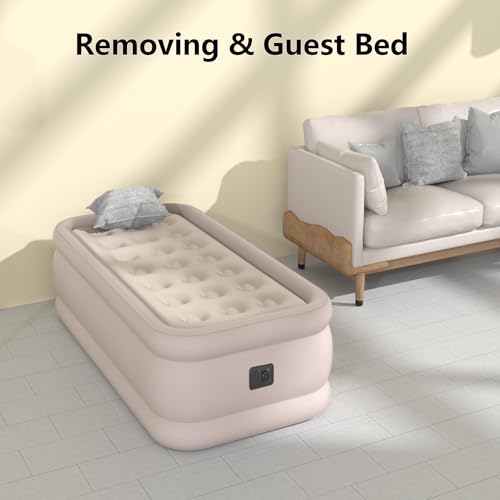 Image of Pvc Air Mattress with Built-in Electric Pump, 18 Inch Inflatable Mattress, Portable Storage Cover for Home, Guests (Yellowish Coffee, 18 Inch Twin)