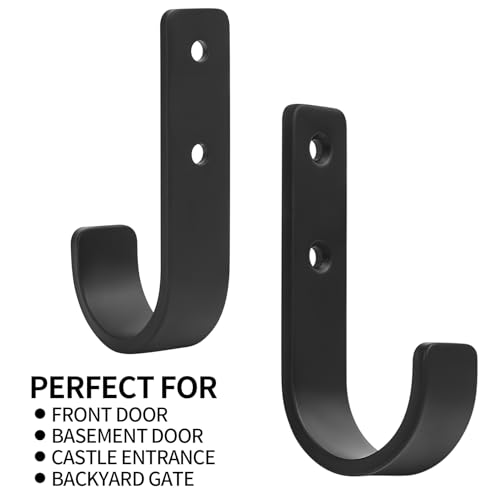 QJKEJI 2 Stk Wandhaken Garage Haken, Wandhaken Schwerlasthaken Wand, Schwarz J Haken zum Schrauben, Garagenräderhaken, Mantelhaken Garderobenhaken, Fahrrad Autoreifen Wandhalterung zum Aufhängen