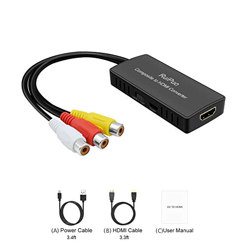 AV to HDMI Converter, Composite to HDMI Adapter Support 1080P16:9/4:3 Compatible with WII