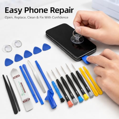 Image of 25 Pcs Mobile Repair Tool Kit, Precision Screwdriver Pry Opening Set with Suction Cups, Tweezers & Spudger for iPhone, Android Phone, Laptop, Tablet & Electronics DIY Repair