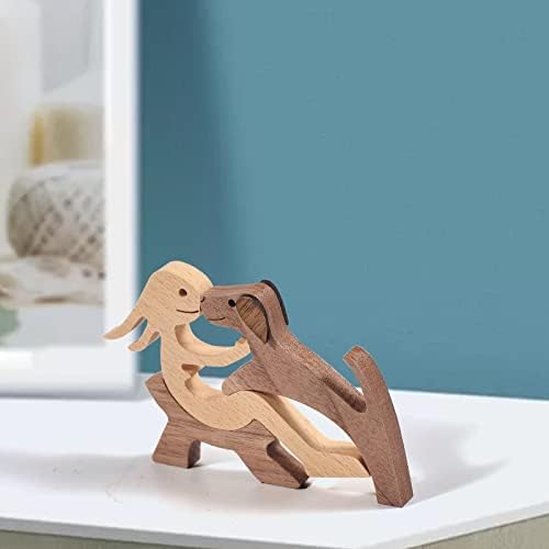Pipihome Family Puppy Cat Wooden Carving Ornaments, Natural Solid Wood Cute Puppy, Kitty and People Crafts Statue Sculpture Ornament Home Decor, Pet Lover Creative Gifts (Relaxing Woman+Puppy)