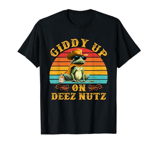 Giddy Up On Deez Nutz Cowboy Frog ヴィンテージ引用 Tシャツ