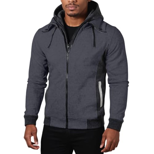Genérico Chaqueta Hombre Invierno Tallas Grandes Acolchada Paño Elegante Abrigo Hombre Running Parka Polar con Capucha Softshell Sudadera Deportiva Invierno Rebajas 2#Gris Oscuro XL