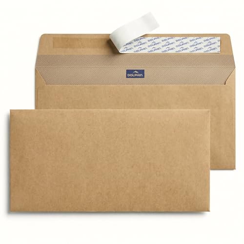 Dolphin Brown Envelopes 4 x 9 Inch (#10) 80 GSM Self Seal Peel & Seal Kraft Mailing Envelopes for Business Office & E-commerce Pack of 50
