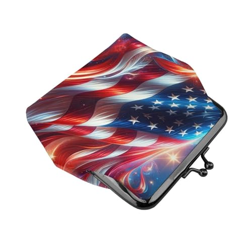 Pu Leather Buckle Coin Purse American-Flag-Stars-Flames Girls Kiss-Lock Change Purse Wallets3