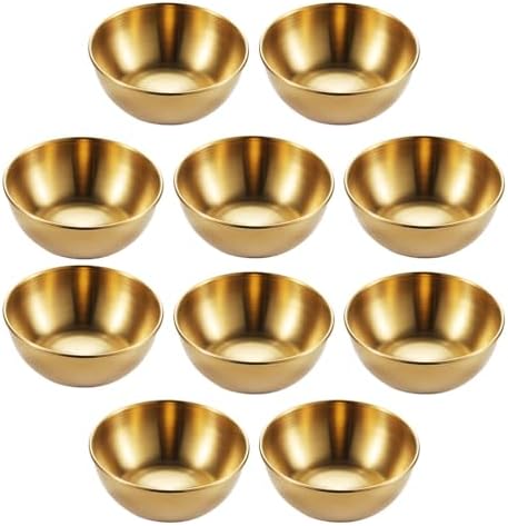 DOITOOL 10 Pack Stainless Steel Dip Bowls 8cm Sushi Dipping Bowls Sauce Dishes Round Seasoning Dishes Saucers Mini Appetizer Plate Saucer Plates (Golden)