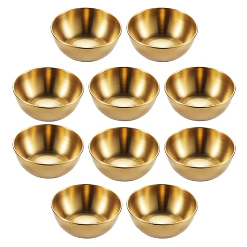 DOITOOL - DOITOOL 10 Pack Stainless Steel Dip Bowls 3 Inch Sushi Dipping Bowls Sauce Dishes Round Seasoning Dishes Saucers Bowl Mini Appetizer Plate Saucer Plates (Golden)