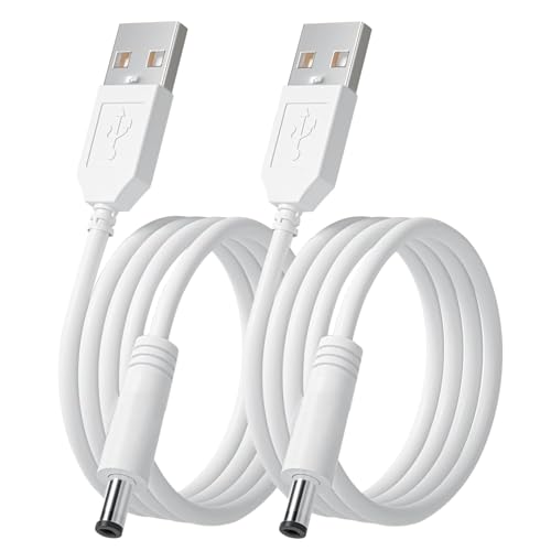 Lonnky Cable de Carga USB 1,5 M para Cepillo de Dientes Fairywill, Cepillo Facial Foreo Luna, Cepillo Dnsly & Más, 5 V 3,5 x 1,35 mm, Blanco, Pack de 2