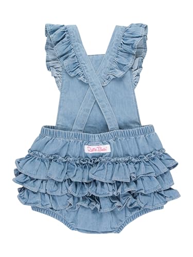 RuffleButts Light Wash Flutter Overall Romper - 6-12m2