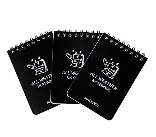 Field Notes, MALEDEN All Weather Spiral Notebook Scratch Steno Pad Memo Notepad with Waterproof Grid Paper for Outdoor Activities and Tactical Pocket (3PCS)