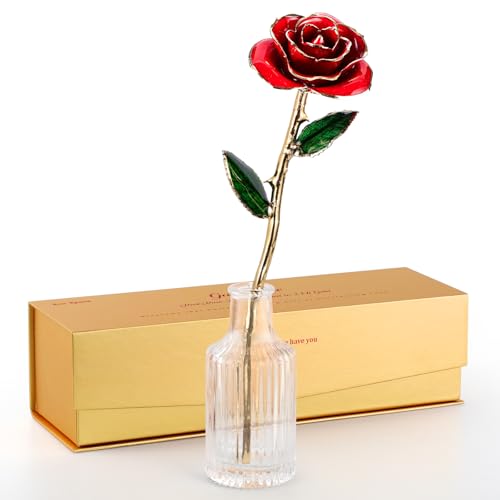Image of 24K Gold Dipped Preserved Real Rose, Deluxe Keepsake, Red