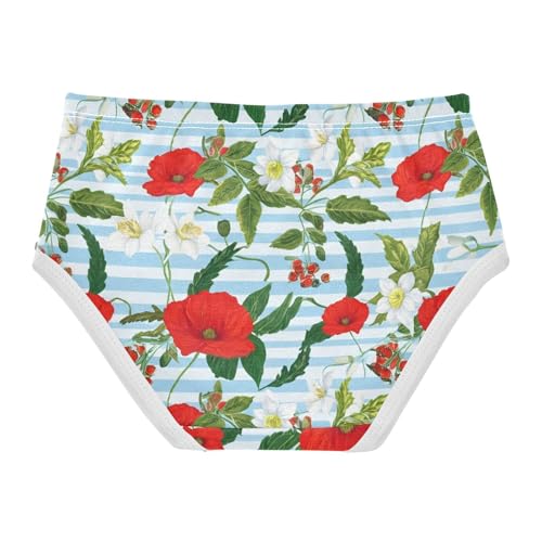 Animal Toddler Underwear Custom 2t Cotton Panties for Girl Floral Red Poppy Flowers Blue Briefs Kids Undies2
