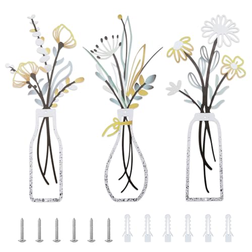 Décoration murale en métal Diakey : lot de 3 fleurs rustiques multicolores