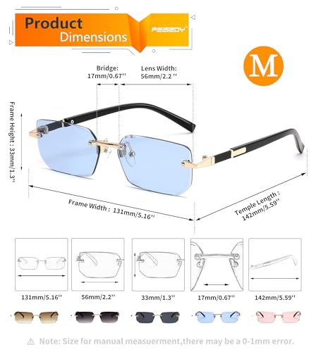 Image of FEISEDY Rimless Sunglasses Y2K Retro Small Narrow Clear Eyewear Vintage Rectangle Sunglasses for Women Men B2643
