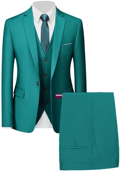 Men's 3 Pieces Suit Solid Business Slim Fit Suits Blazer Wedding Party Prom（Jacket Vest Pants Set）