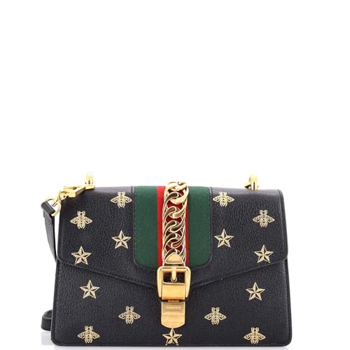 Pre-Loved Sylvie Shoulder Bag Printed Leather Small, Black